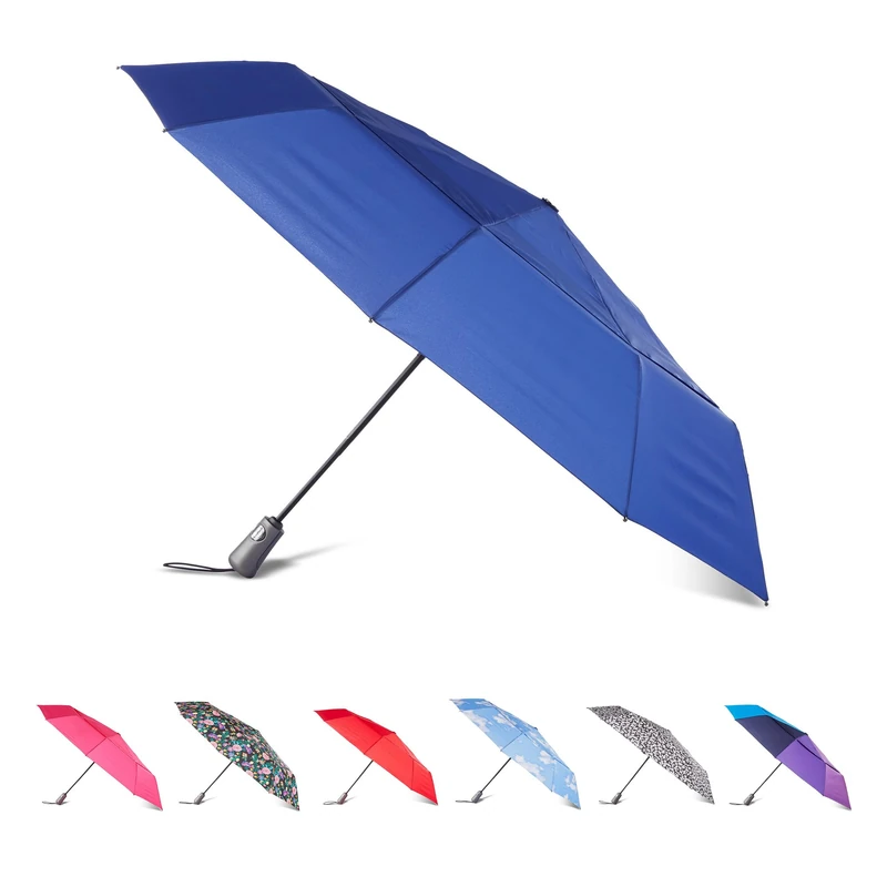 totes Recycled Large InBrella Reverse Close Folding Umbrella with Auto Open/Close Technology, BLUE, 55 Inches Canopy, Clear Bubble Umbrella