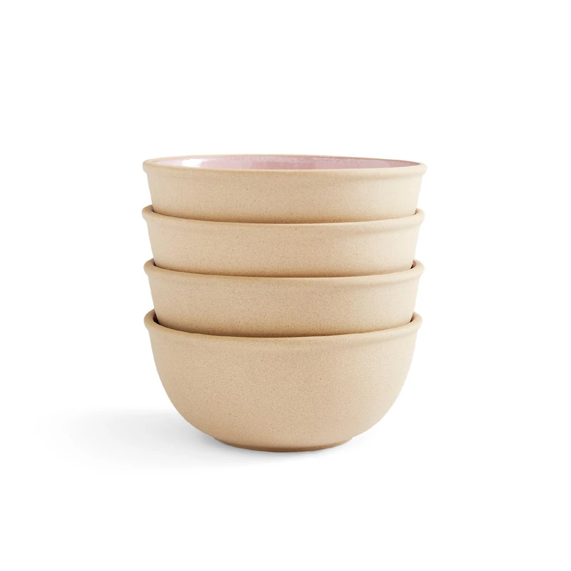 Portmeirion x Minerals 4-Piece Rose Quartz Medium Bowl Set (17cm, 482ml) – Blue Reactive Glaze Stoneware Bowls for Soup, Pasta and Everyday Dining