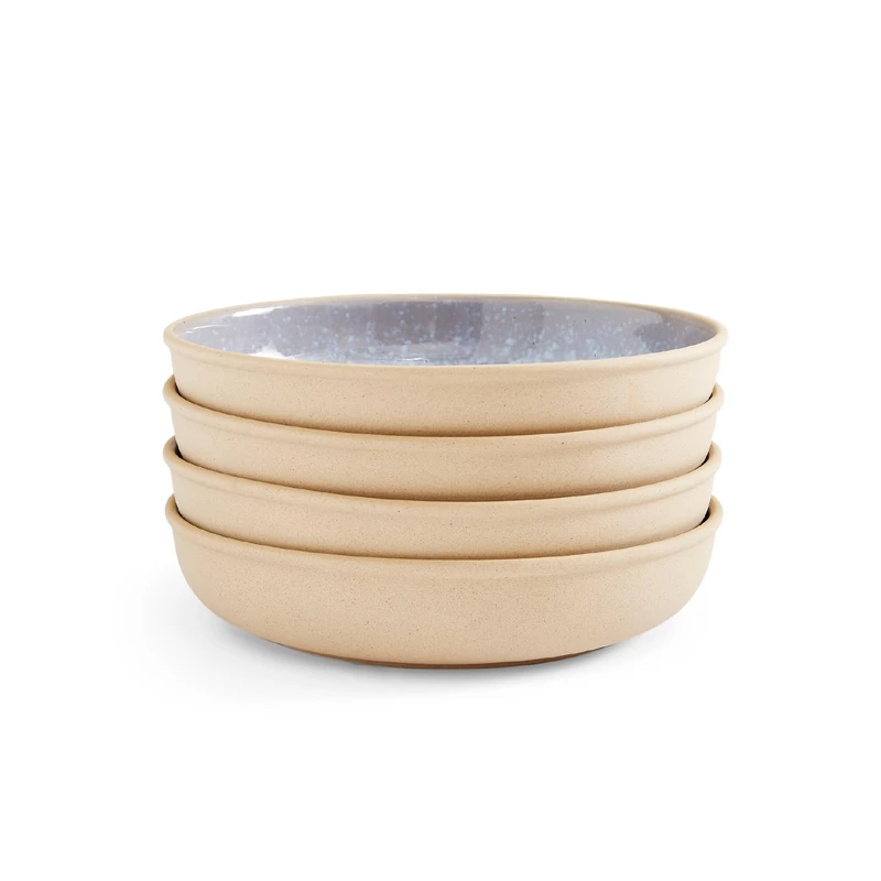 Portmeirion x Minerals 4-Piece Aquamarine Low Bowl Set (20cm, 668ml) – Blue Reactive Glaze Stoneware Bowls for Pasta, Salad and Modern Everyday Dining
