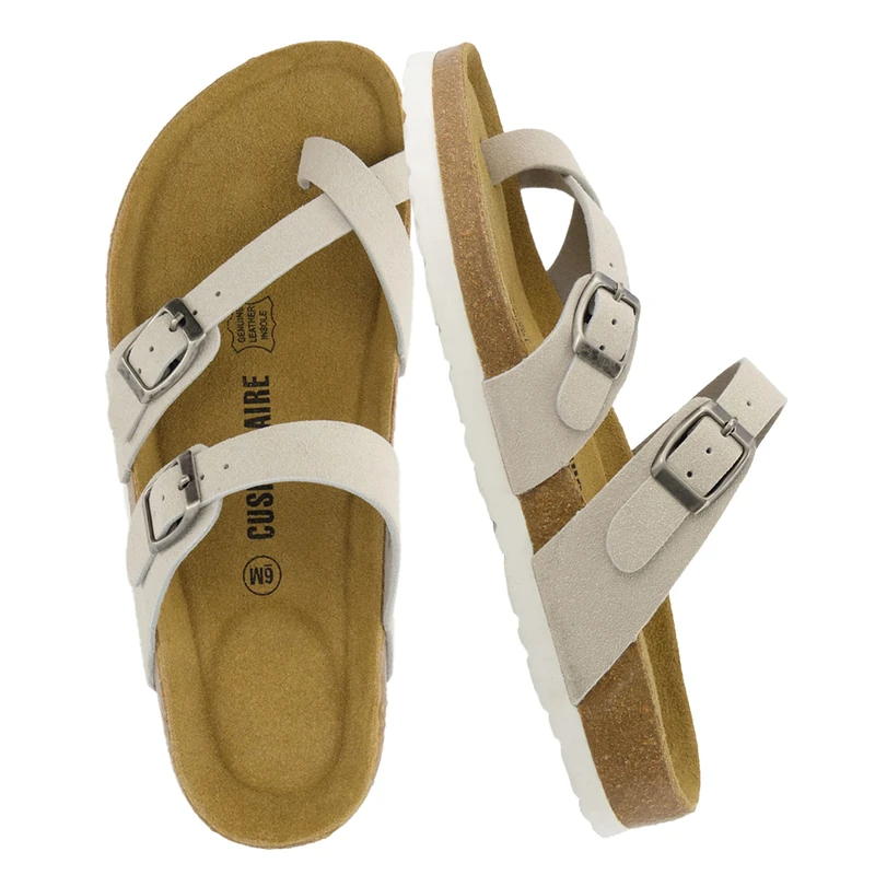 CUSHIONAIRE Women's Luna Cork Footbed Sandal with +Comfort, Stone Vegan Suede 3 UK