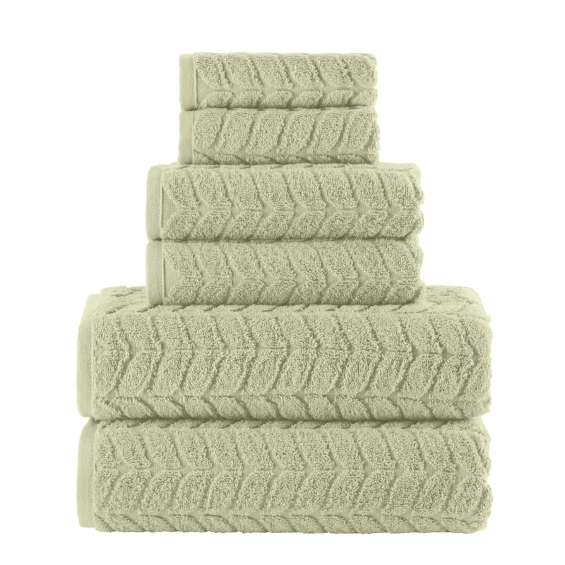 Elegant Comfort Luxury 6-Piece 100% Turkish Cotton Jacquard Braided Textured Premium Hotel Quality Towel Set– Soft and Absorbent, Includes 2 Bath Towels, 2 Hand Towels and 2 Washcloths, Jade Green