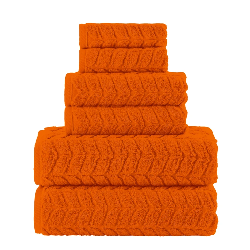 Elegant Comfort Luxury 6-Piece 100% Turkish Cotton Jacquard Braided Textured Premium Hotel Quality Towel Set– Soft and Absorbent, Includes 2 Bath Towels, 2 Hand Towels and 2 Washcloths, Vibrant Orange