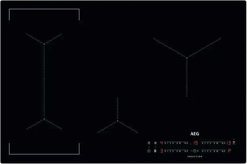 AEG 6000 Series Bridge Induction Hob IKX84443CB, 80 cm, 4 Cooking Zones with Hob2Hood, PowerBoost, OptiFix One Step Install, EcoTimer Energi Saver, Child Lock, Minute Minder, 44x750x490mm, Black