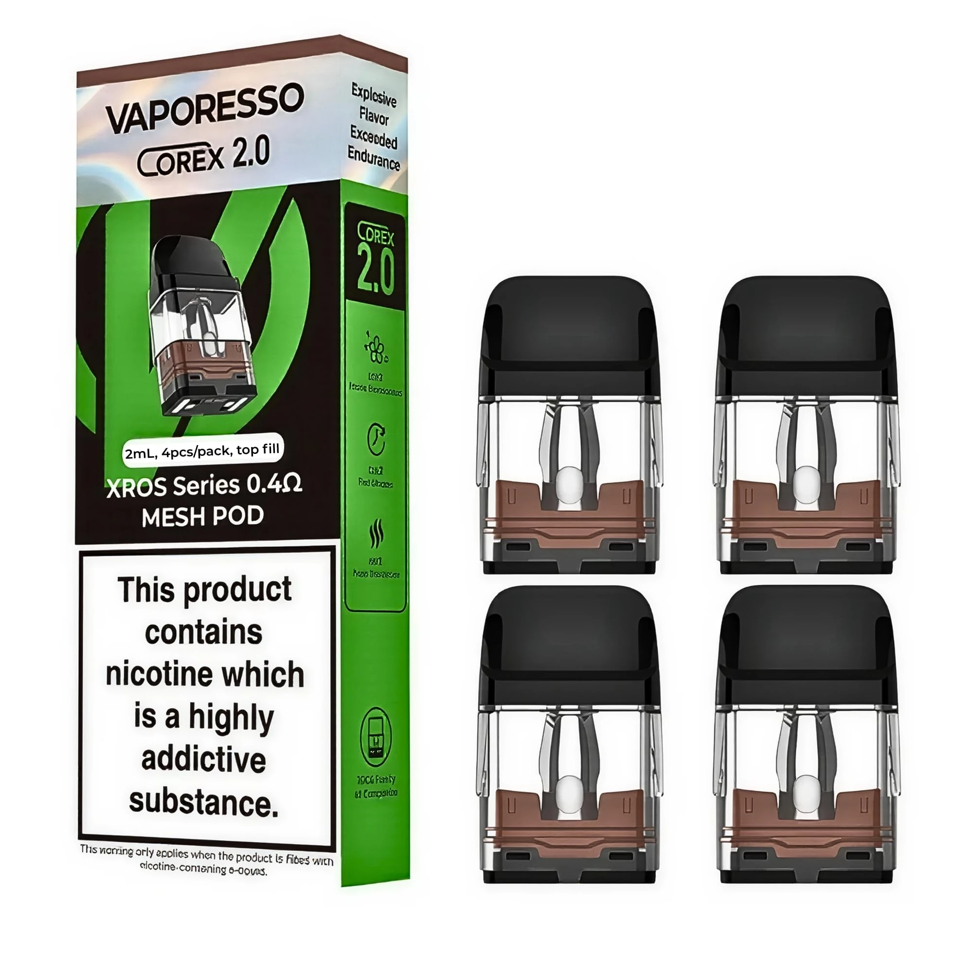 Vaporesso XROS 4 Pods [0.4ohm] - Vaporesso XROS V2 Replacement Pods, COREX 2.0 Pods, Top Filling, Leakproof Design, for XROS Mini Vape Kits, XROS 3 Vape Kits, XROS PRO, 4 Pack, No Nicotine