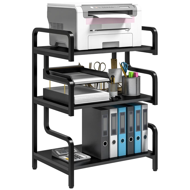 HOMCOM 3-Tier Storage Shelf, Metal Shelves for Storage for Home Office, Black - Image 1