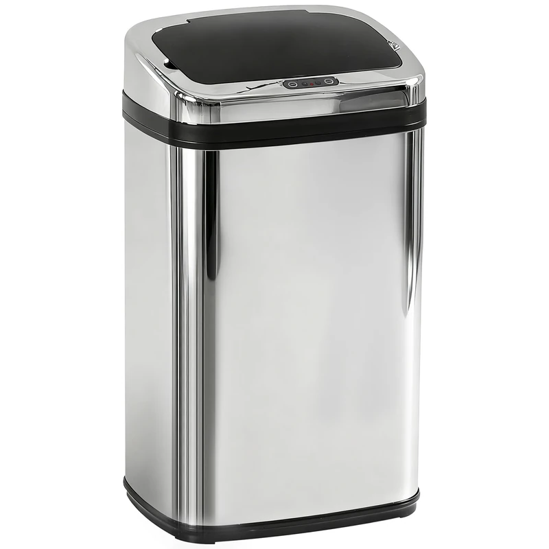 HOMCOM 30L Automatic Kitchen Bin with Lid, Stainless Steel Sensor Bin with Infrared Motion Sensor for Home Office, Bathroom, Living Room, Silver - Image 1