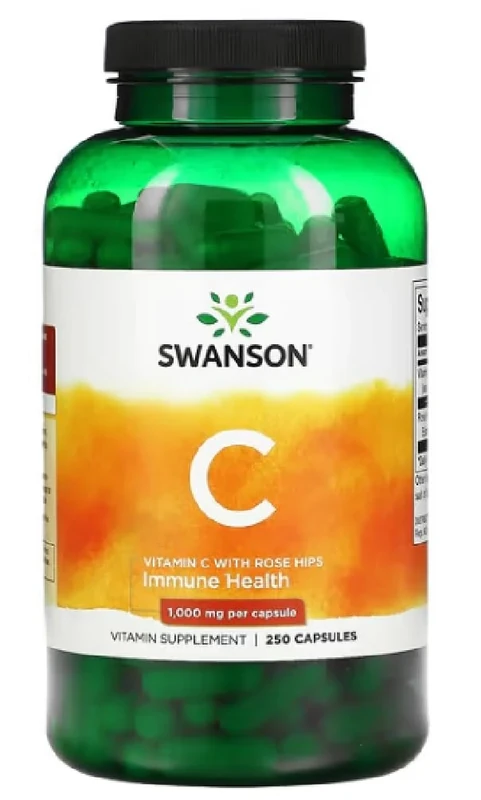 Swansons Swanson - Vitamin C 1000mg with Rose HIPS | Immune & Antioxidant Support | 250 Capsules