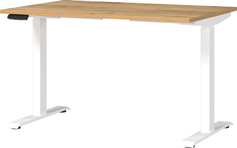 Germania Desk 7907-242, in Navarra oak repro/White, el. height-adjustable, 120 x 120 x 80 cm (WxHxD)
