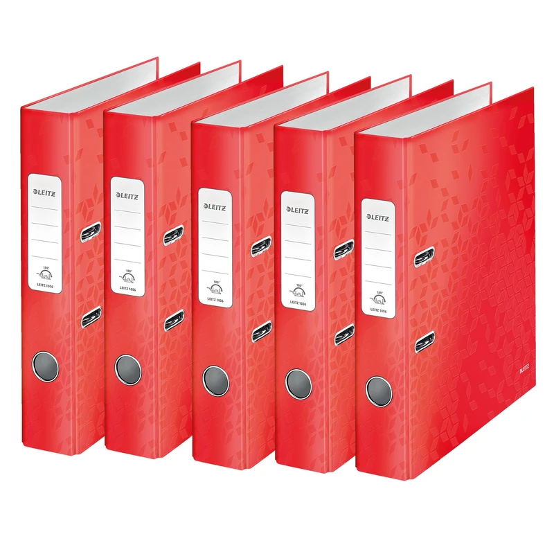 Leitz 10064026 Quality Lever Arch File 180° Pack of 5 Red A4 Folder 50 mm Spine Width