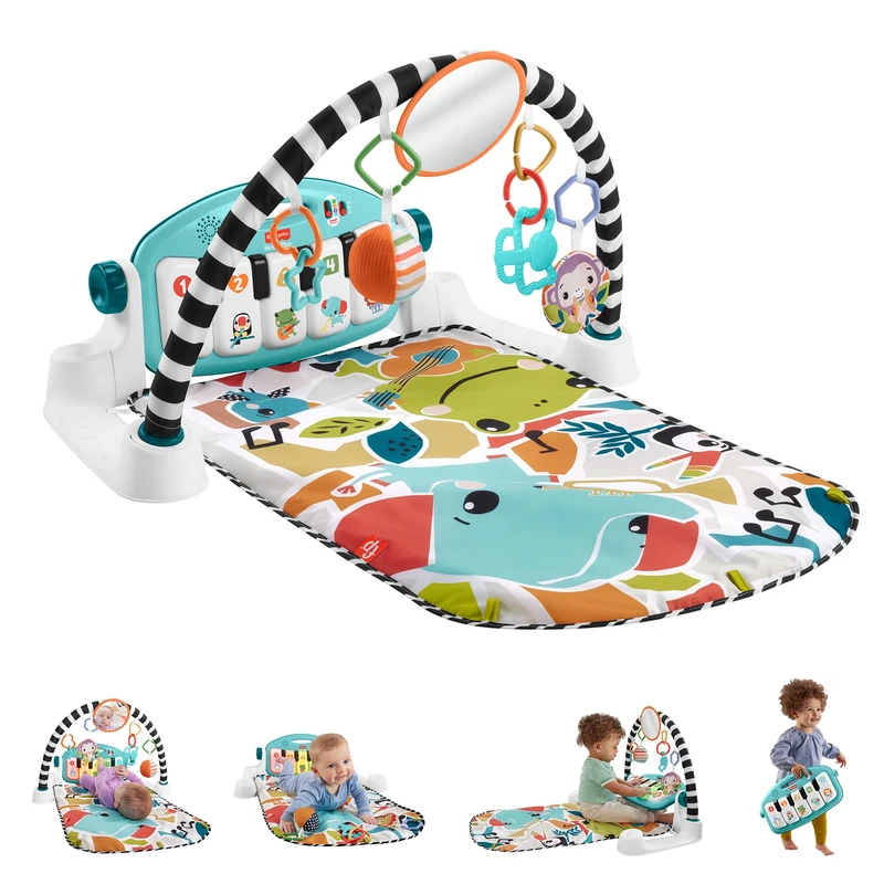 Fisher-Price Educational Mat with Piano Music Animals, Portable Musical Instrument with Learning Levels for Children from Birth, Polish Language Version, HWY57