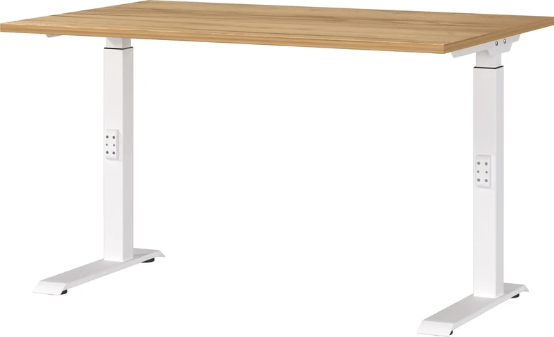 Germania Desk 7910-242, in Navarra oak repro/White, me. height adjustment, 120 x 91 x 80 cm (WxHxD)