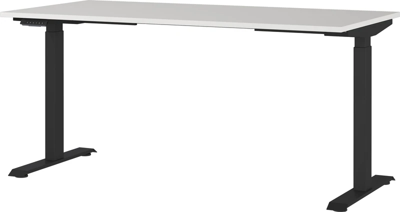 Germania Desk 7908-581, in light grey/black, el. height-adjustable, 160 x 120 x 80 cm (WxHxD)