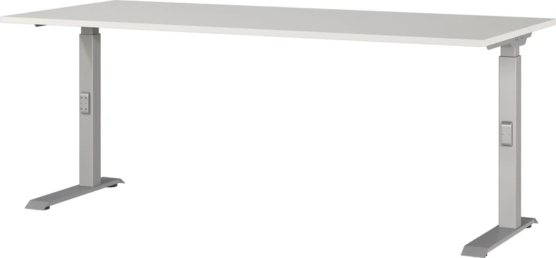 Germania Desk 7912-583, in light grey/silver, medium height setting, 180 x 91 x 80 cm (WxHxD)