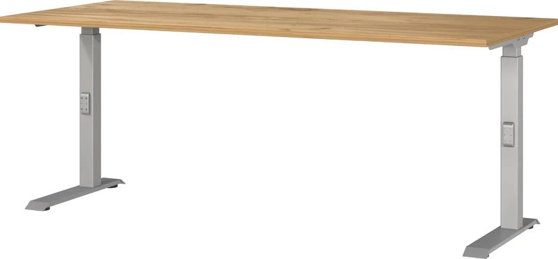 Germania Desk 7912-641, in Navarra oak repro/Silver, me. height setting, 180 x 91 x 80 cm (WxHxD)
