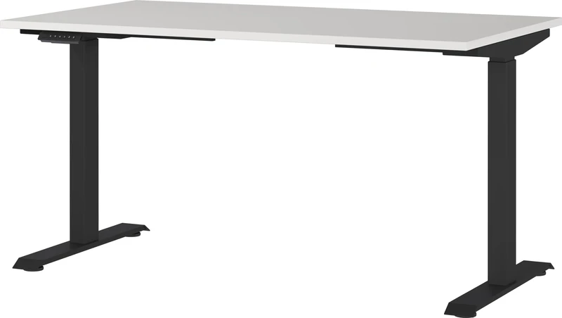 Germania Desk 7905-581, in light grey/black, el. height-adjustable, 140 x 120 x 80 cm (WxHxD)