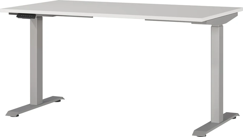 Germania Desk 7905-583, in light grey/silver, el. height-adjustable, 140 x 120 x 80 cm (WxHxD)