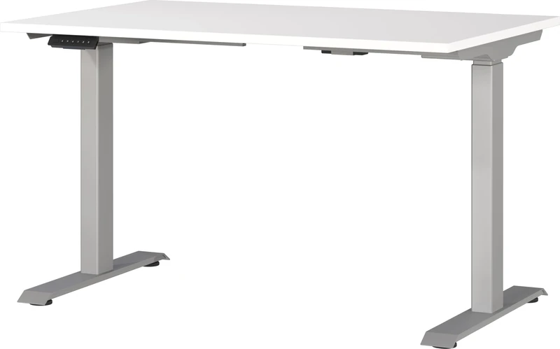 Germania Desk 7907-639, in white/silver, el. height-adjustable, 120 x 120 x 80 cm (WxHxD)