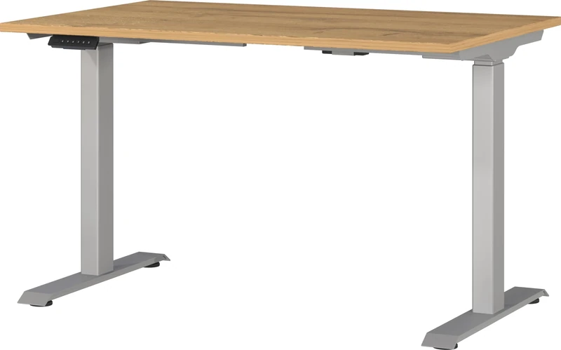 Germania Desk 7907-638, in Grandson oak repro/Silver, el. height-adjustable, 120 x 120 x 80 cm (WxHxD)