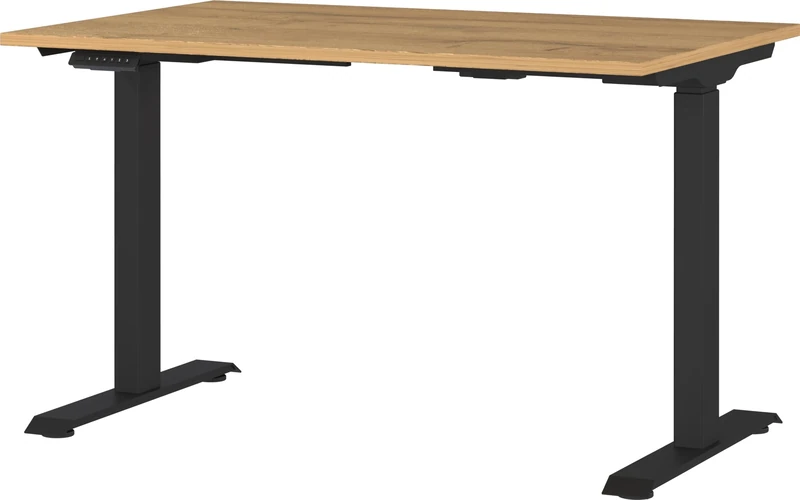 Germania Desk 7907-582, in Grandson oak repro/Black, el. height-adjustable, 120 x 120 x 80 cm (WxHxD)