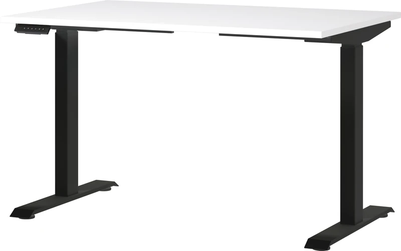 Germania Desk 7907-614, in white/black, el. height-adjustable, 120 x 120 x 80 cm (WxHxD)