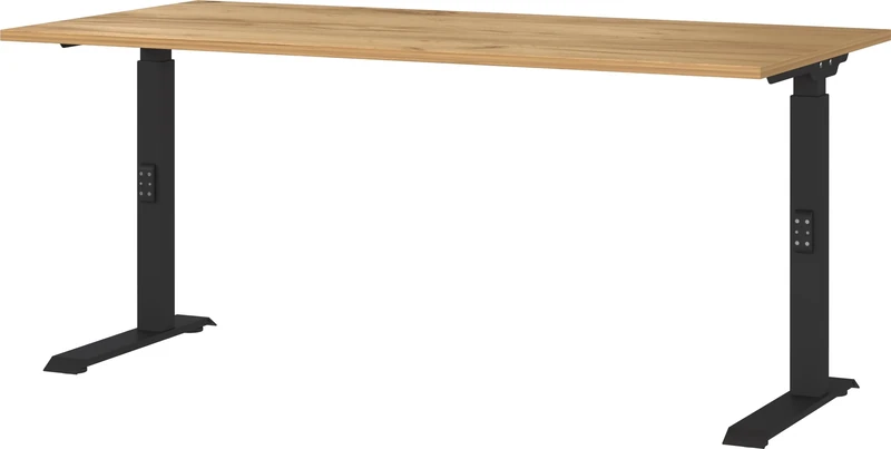Germania Desk 7911-593, in Navarra oak repro/Black, me. height adjustment, 160 x 91 x 80 cm (WxHxD)