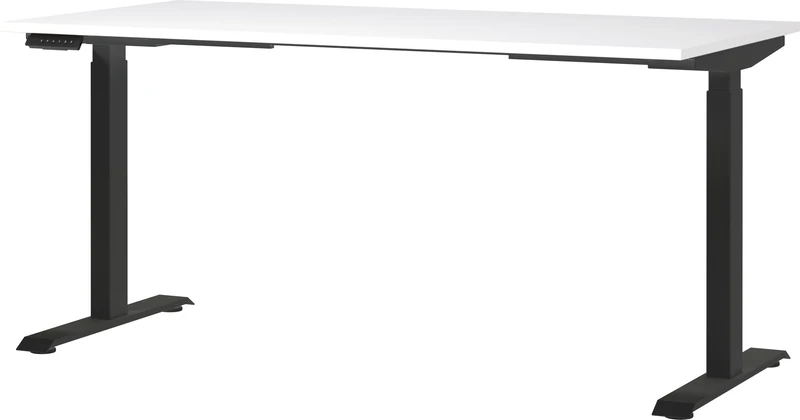 Germania Desk 7908-614, in white/black, el. height-adjustable, 160 x 120 x 80 cm (WxHxD)