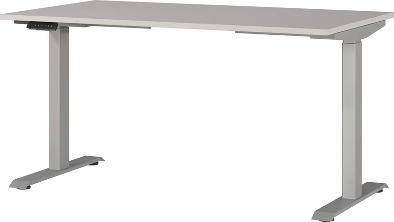 Germania Desk 7905-643, in cashmere/silver, el. height-adjustable, 140 x 120 x 80 cm (WxHxD)