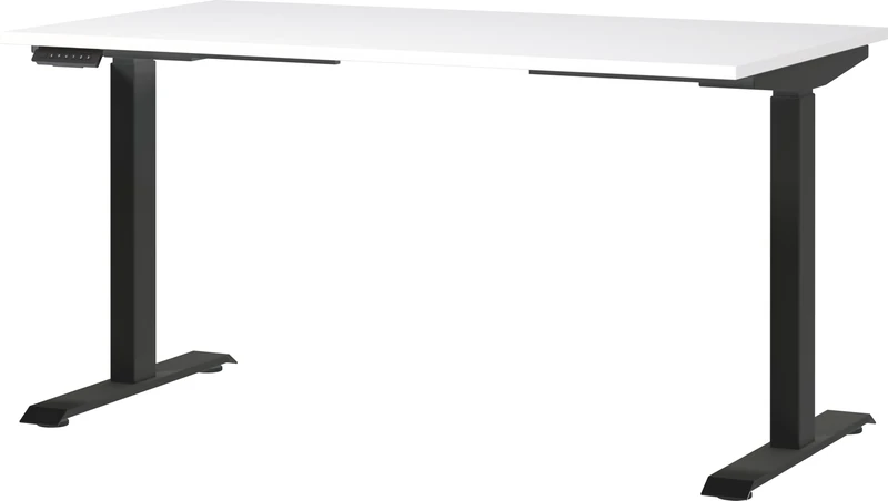 Germania Desk 7905-614, in white/black, el. height-adjustable, 140 x 120 x 80 cm (WxHxD)