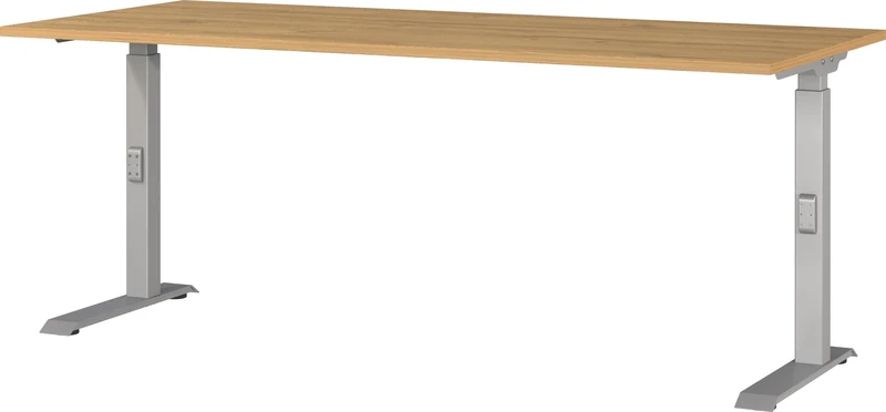 Germania Desk 7912-638, in Grandson oak repro/Silver, me. height setting, 180 x 91 x 80 cm (WxHxD)