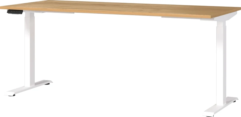 Germania Desk 7909-242, in Navarra oak repro/White, el. height-adjustable, 180 x 120 x 80 cm (WxHxD)