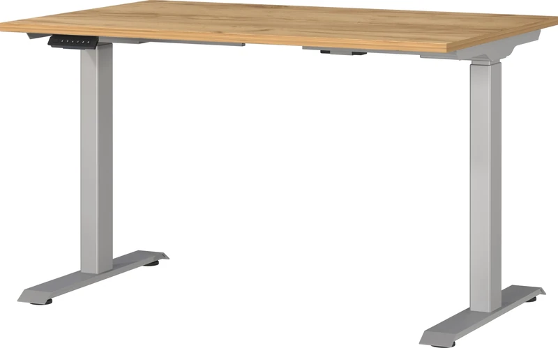 Germania Desk 7907-641, in Navarra oak repro/Silver, el. height-adjustable, 120 x 120 x 80 cm (WxHxD)