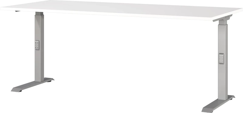 Germania Desk 7912-639, in white/silver, me. height-adjustable, 180 x 91 x 80 cm (WxHxD)