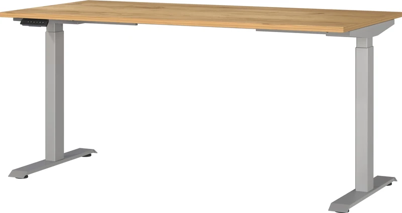 Germania Desk 7908-641, in Navarra oak repro/Silver, el. height-adjustable, 160 x 120 x 80 cm (WxHxD)