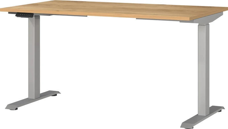 Germania Desk 7905-641, in Navarra oak repro/Silver, el. height-adjustable, 140 x 120 x 80 cm (WxHxD)