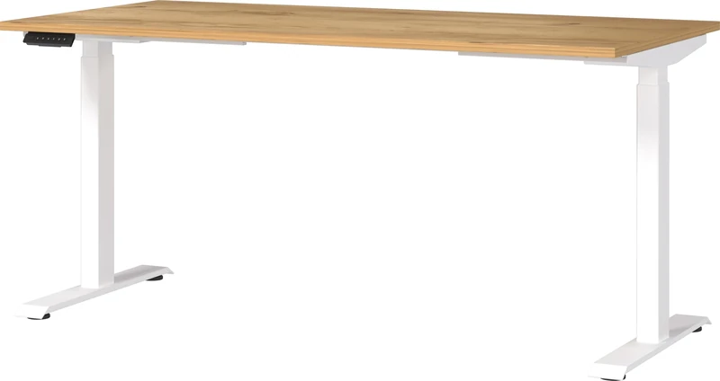 Germania Desk 7908-242, in Navarra oak repro/White, el. height-adjustable, 160 x 120 x 80 cm (WxHxD)