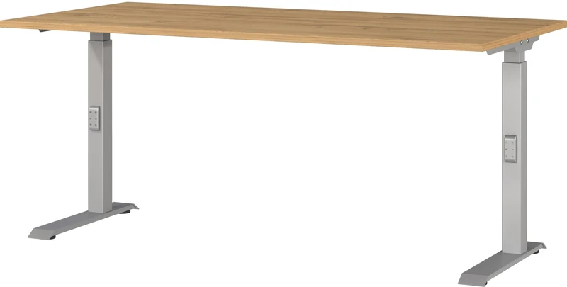 Germania Desk 7911-638, in Grandson oak repro/Silver, me. height setting, 160 x 91 x 80 cm (WxHxD)