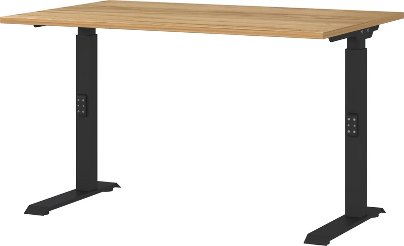 Germania Desk 7910-593, in Navarra oak repro/Black, me. height adjustment, 120 x 91 x 80 cm (WxHxD)