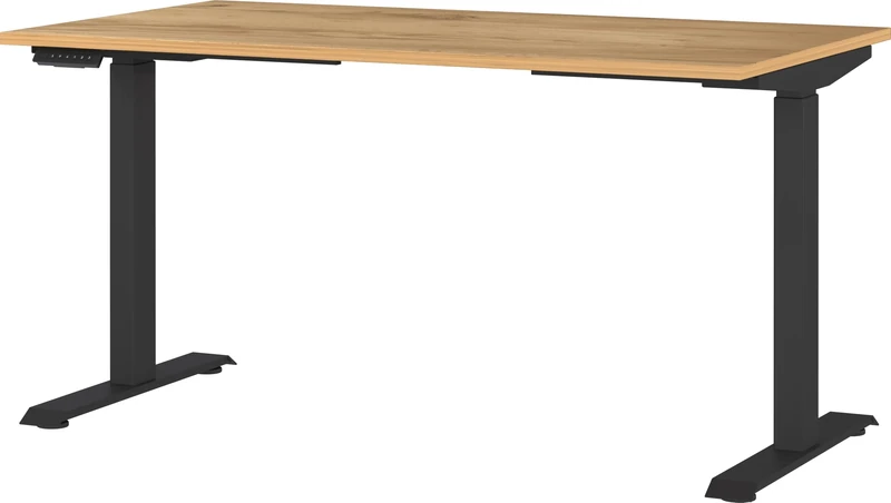 Germania Desk 7905-593, in Navarra oak repro/Black, el. height-adjustable, 140 x 120 x 80 cm (WxHxD)