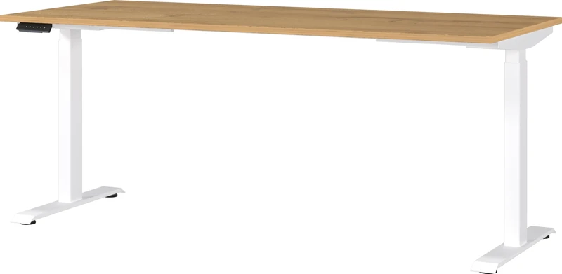 Germania Desk 7909-552, in Grandson oak repro/White, el. height-adjustable, 180 x 120 x 80 cm (WxHxD)