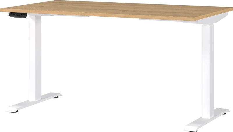 Germania Desk 7905-242, in Navarra oak repro/White, el. height-adjustable, 140 x 120 x 80 cm (WxHxD)