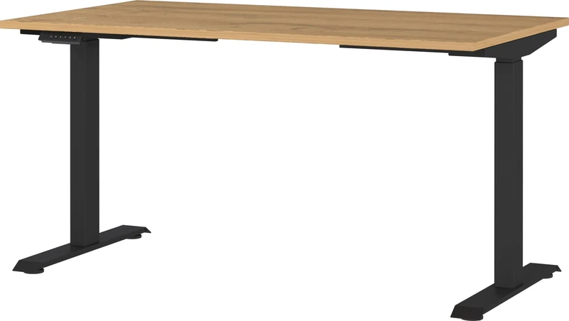 Germania Desk 7905-582, in Grandson oak repro/Black, el. height-adjustable, 140 x 120 x 80 cm (WxHxD)
