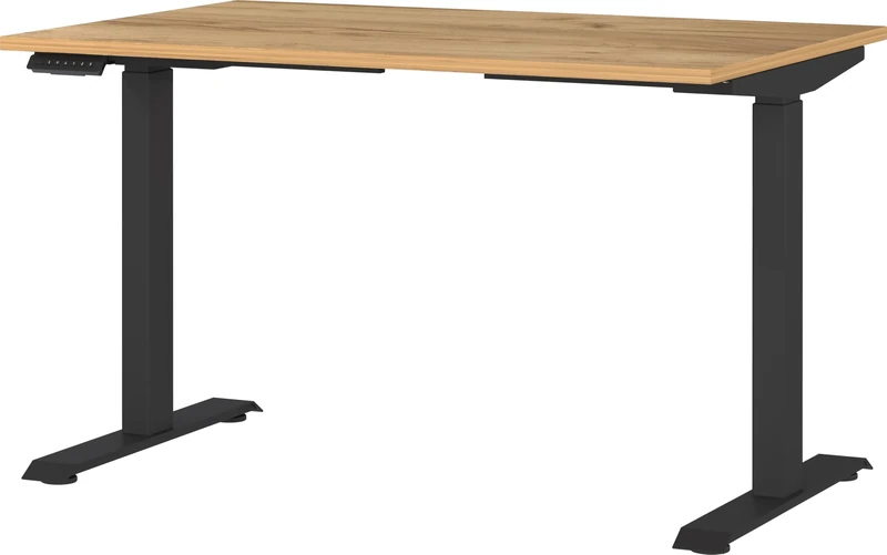 Germania Desk 7907-593, in Navarra oak repro/Black, el. height-adjustable, 120 x 120 x 80 cm (WxHxD)