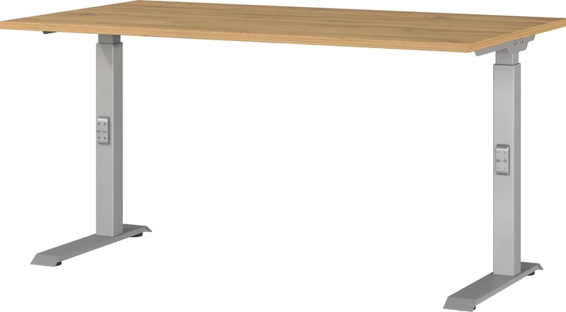 Germania Desk 7904-638, in Grandson oak repro/Silver, me. height setting, 140 x 91 x 80 cm (WxHxD)