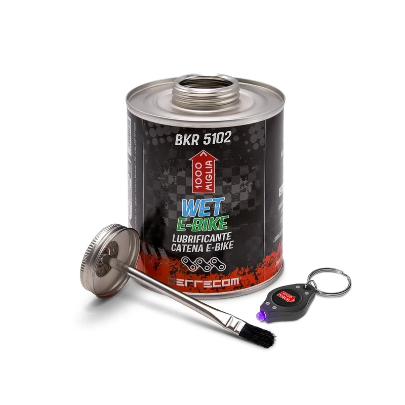 1000 Miglia BKR 5102 E-BIKE WET Lube Bike Chain for Electric Bikes - 900 ml, Wet and Muddy Weather Conditions, fluorescent and scented formula, All-In-One Can, Brush included