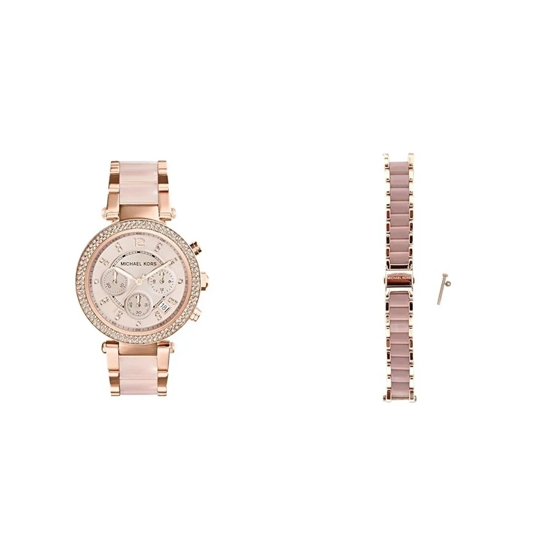Fossil Women's Parker Rose-Gold Stainless Steel Watch and Replaceable Pink Leather Strap, Set