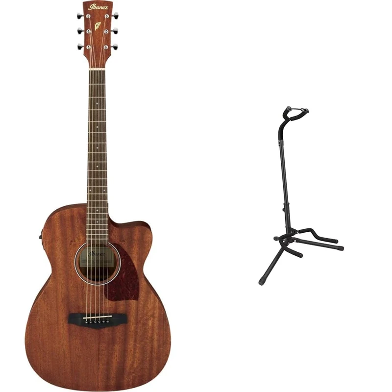 Ibanez Performance Series PC12MHCE-OPN - Grand Concert Electro-Acoustic Guitar with Cut-Away - Open Pore Natural + Amazon Basics Guitar Stand