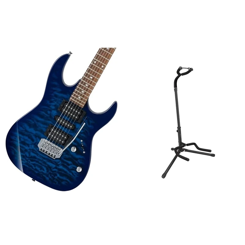 Ibanez GIO RG Series GRX70QA-TBB - Electric Guitar - Transparent Blue Burst + Amazon Basics Guitar Stand