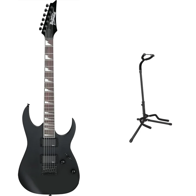 Ibanez GRG121DX-BKF GIO RG Series Electric Guitar - Black Flat + Amazon Basics Guitar Stand