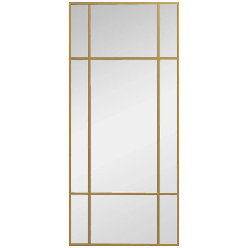 HOMCOM Rectangle Wall Mirror, 110 x 50cm Window Style Vanity Mirror with Metal Frame, Vertical or Horizontal Hanging for Living Room, Bedroom, Entryway, Gold Tone
