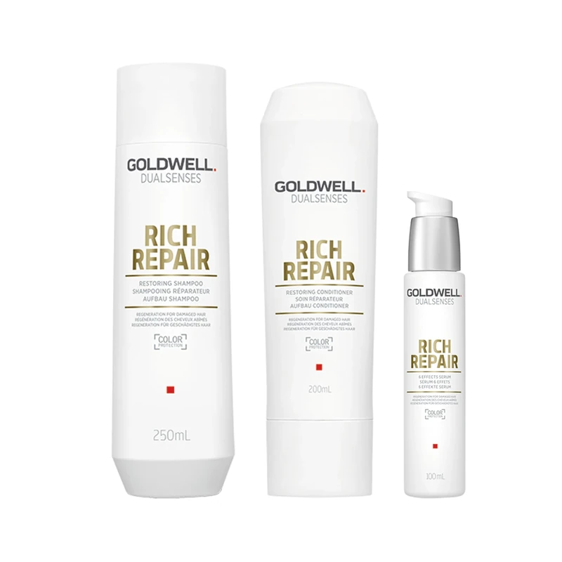 Goldwell Dualsenses Rich Repair Restoring Shampoo, 250ml & Conditioner, 200ml for Dry to Damaged Hair with Rich Repair 6 Effects Serum 100ml